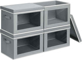 Grey 4 Pack Collapsible Fabric Storage Bins with Lids for Shelves, Closet, Office Decorative Closet Organizer
