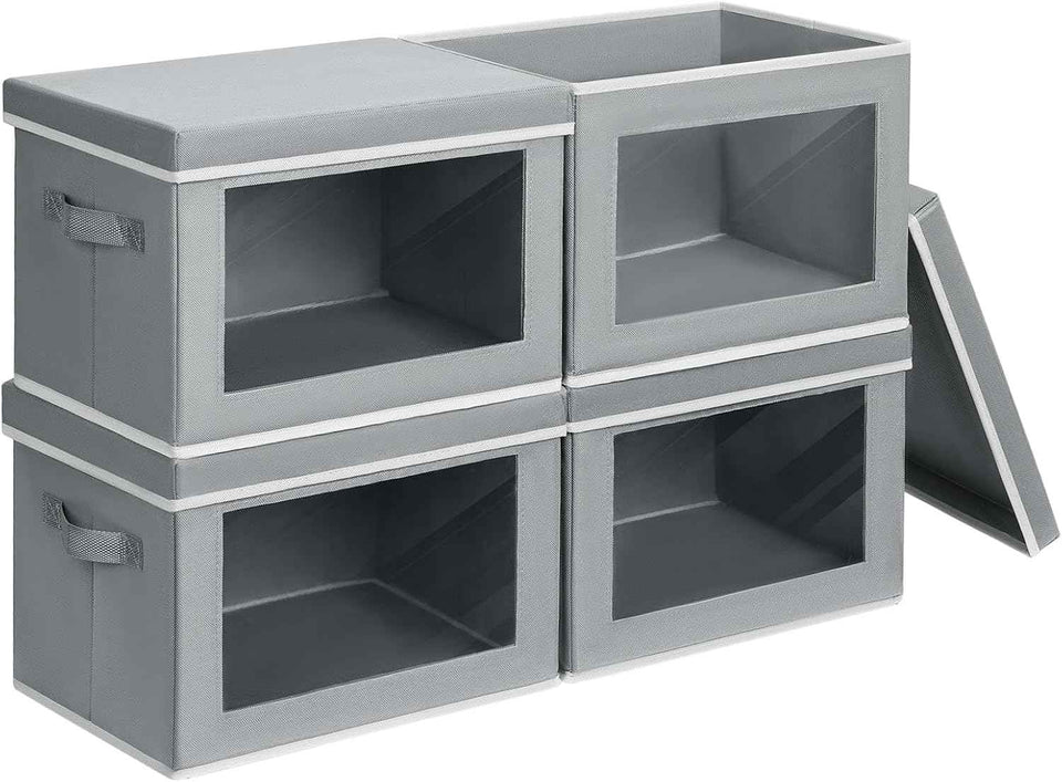 Grey 4 Pack Collapsible Fabric Storage Bins with Lids for Shelves, Closet, Office Decorative Closet Organizer