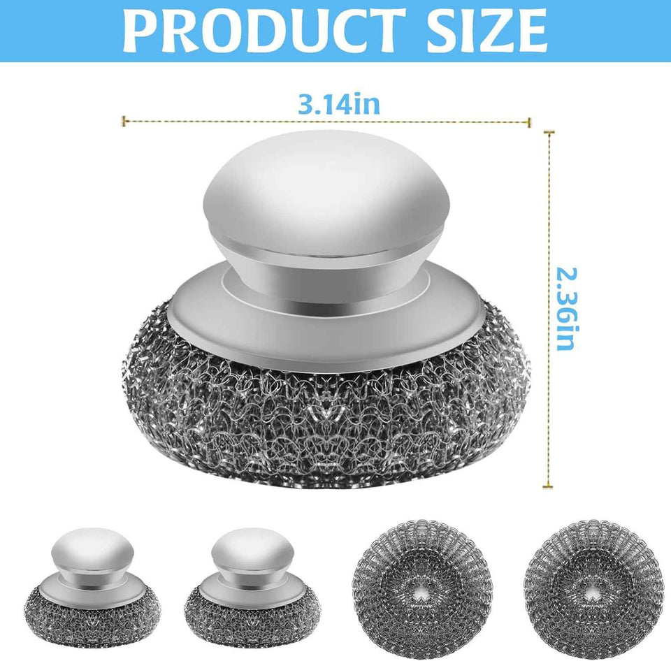 Stainless Steel Wool Scrubber with 2 Replacement Pads for Cleaning Metal Pans, Pots, Grills & More