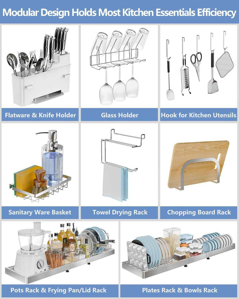 3 Tier Extra Large Stainless Steel Over The Sink Dish Drying Rack - Expandable Multifunctional Organizer and Space-Saving Above Sink Dish Rack