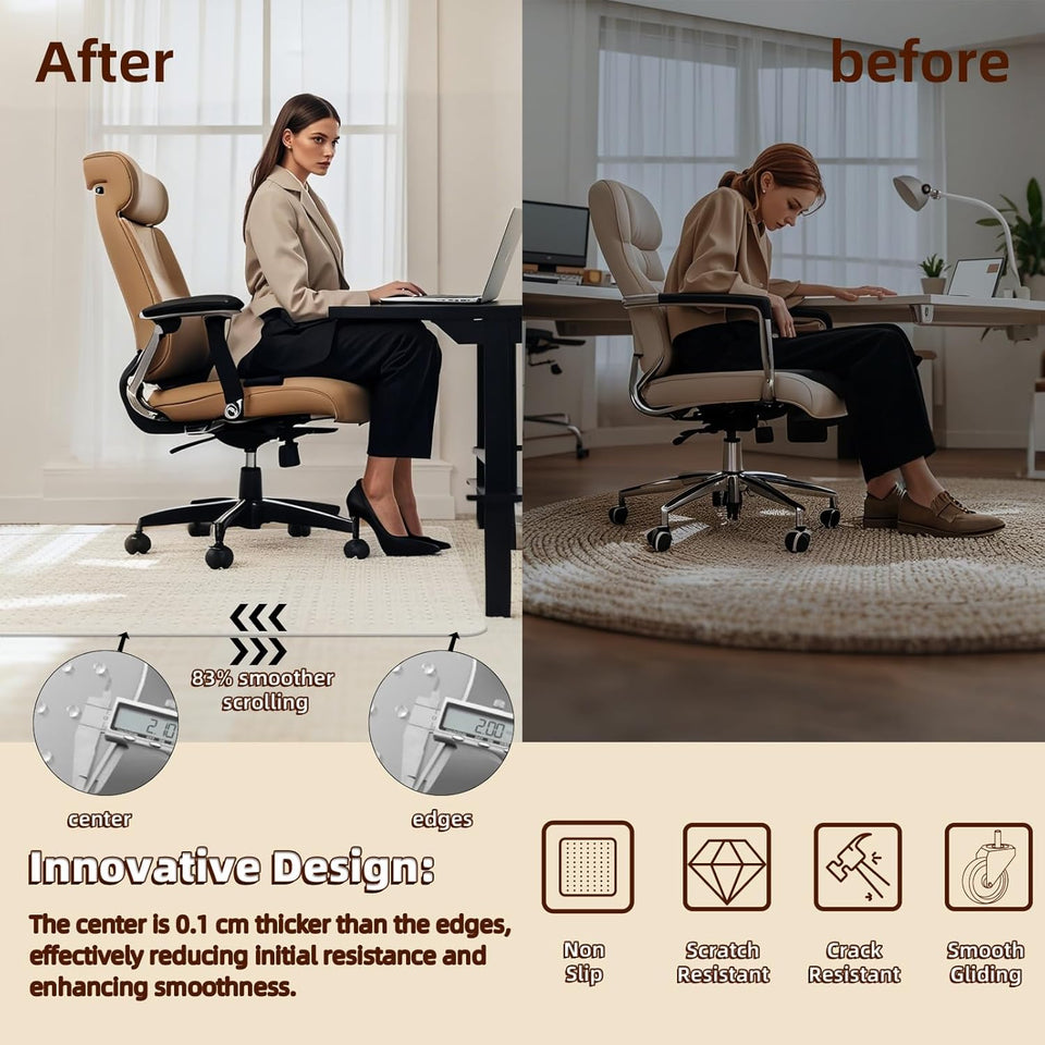 Office Chair Mat for Carpet, 36"x48" Heavy Duty PVC Floor Protector, Non-Slip Clear Computer Desk Mat for Low-Pile & Flat Carpets, Rolling Chair Mat for Home Office & Gaming