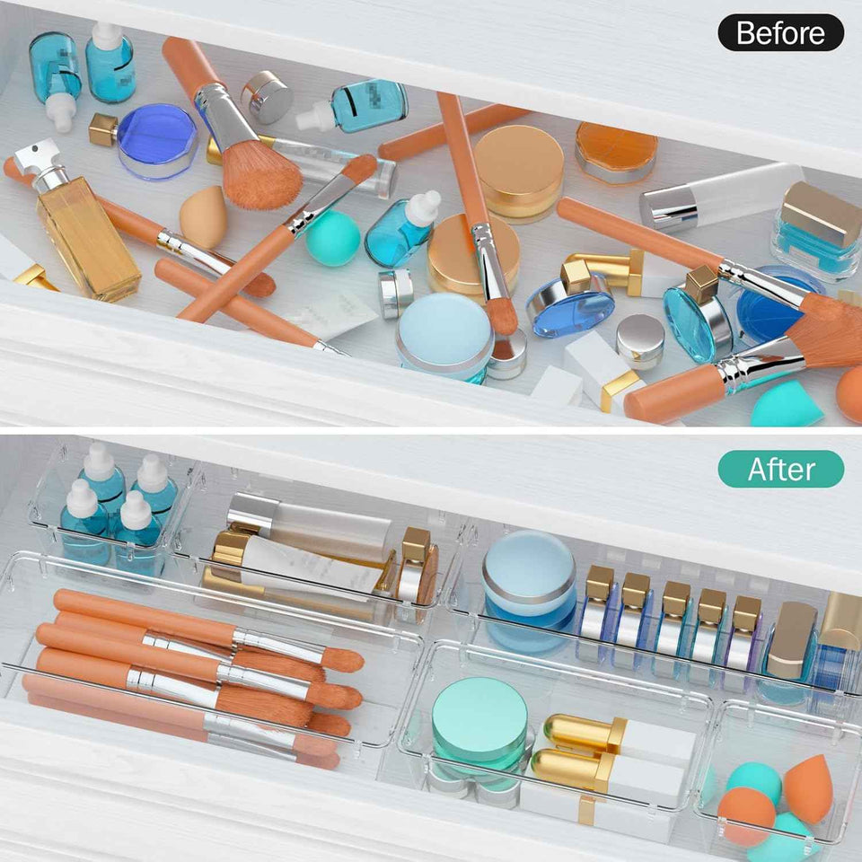 WOWBOX Clear Drawer Organizer Set, 6 Pack Acrylic Storage Trays with Premium Material and Stackable Design