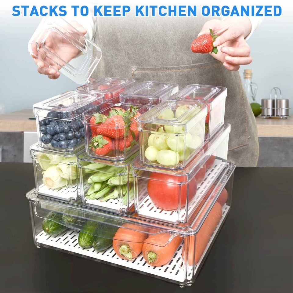 Pomeat 10 Pack Fridge Organizer with Stackable Bins and Lids for Food Storage Clear Containers