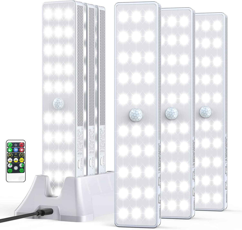LED Closet Light with Charging Station, 6 Pcs 30LEDs 8'' Dimmer Rechargeable Motion Sensor Under Cabinet Lighting, Stick-Anywhere Night Light for Wardrobe,Kitchen