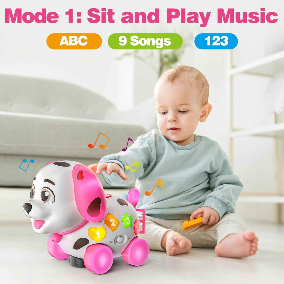 6-12 Months Bilingual Crawling Walking Puppy Toy for 1 Year Old ABC Music Gift