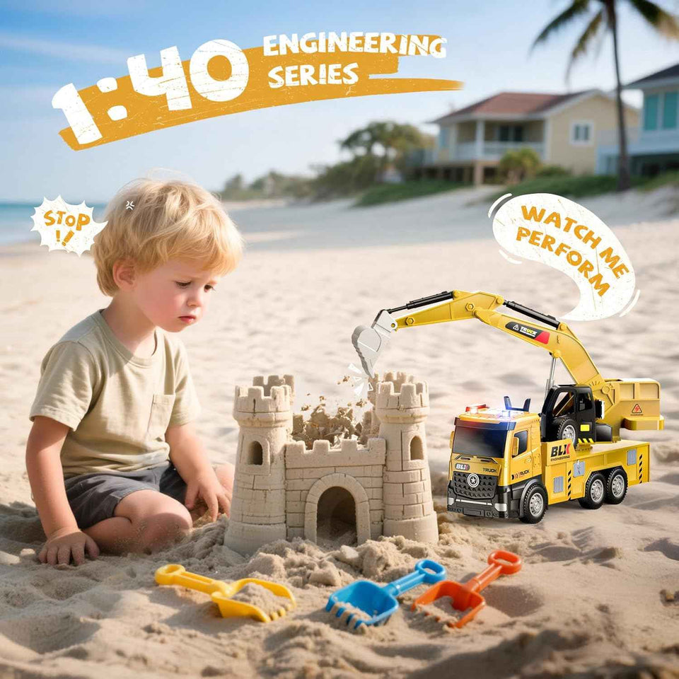 4pcs alloy construction truck toys, 9 inch light & sound vehicles for 2-4 year old boys, toddler kids gifts
