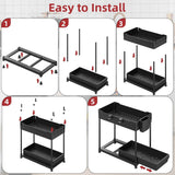 4 Pack Under Sink Organizer, Bathroom Organizers and Storage, 2 Tier Multi-Use Pull Out Cabinet Organizer with Hang Hooks and Cups (Black, 4 Pack)