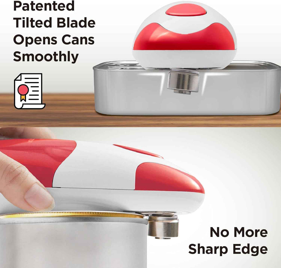 Kitchen Mama Auto Electric Can Opener: Open Your Cans with A Simple Press of Button - Automatic, Hands Free, Smooth Edge, Battery Operated, YES YOU CAN (Red)