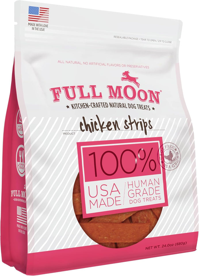 Full Moon Chicken Strips healthy all-natural dog treats, human grade, made in USA, 1.5 pound pack