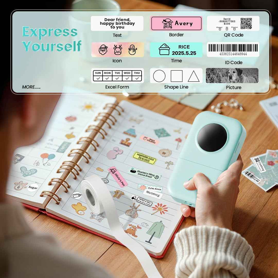 phomemo d30 portable bluetooth mini label printer machine with smartphone app