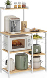VASAGLE Baker's Rack, Microwave Stand, Kitchen Storage Rack with Wire Basket, 6 Hooks, and Shelves, for Spices, Pots, and Pans, Rustic Brown and Ink Black UKKS35X