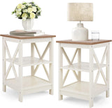PHI VILLA End Table Living Room Set of 2, Farmhouse Bed Side Table Nightstands for Bedroom, Ivory White Small Side Table