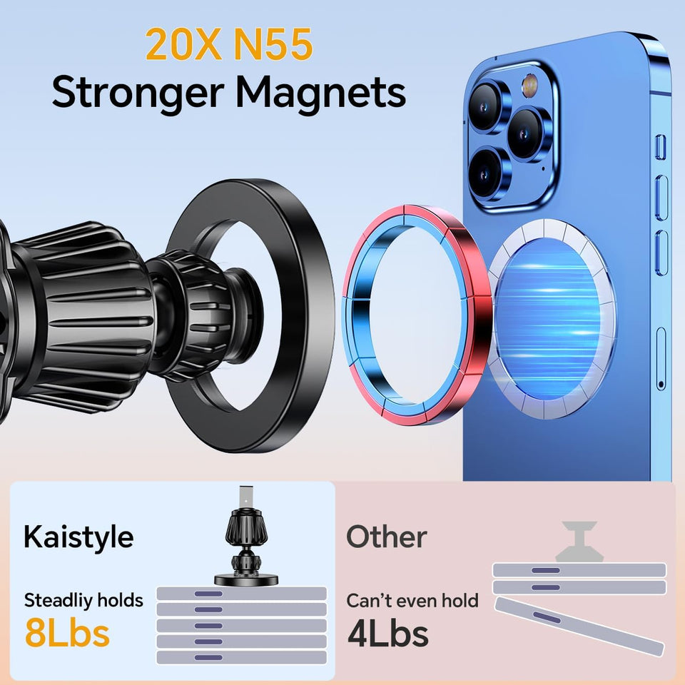 kaistyle magsafe dashboard car mount - 20 n52 magnets, 360° rotation, hands-free