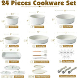 SENSARTE 24 Piece Pots and Pans Set, Nonstick Detachable Handle Cookware, Induction Kitchen Cookware Set with Removable Handle, Healthy Non Stick for RV, Dishwasher ＆ Oven Safe (White)