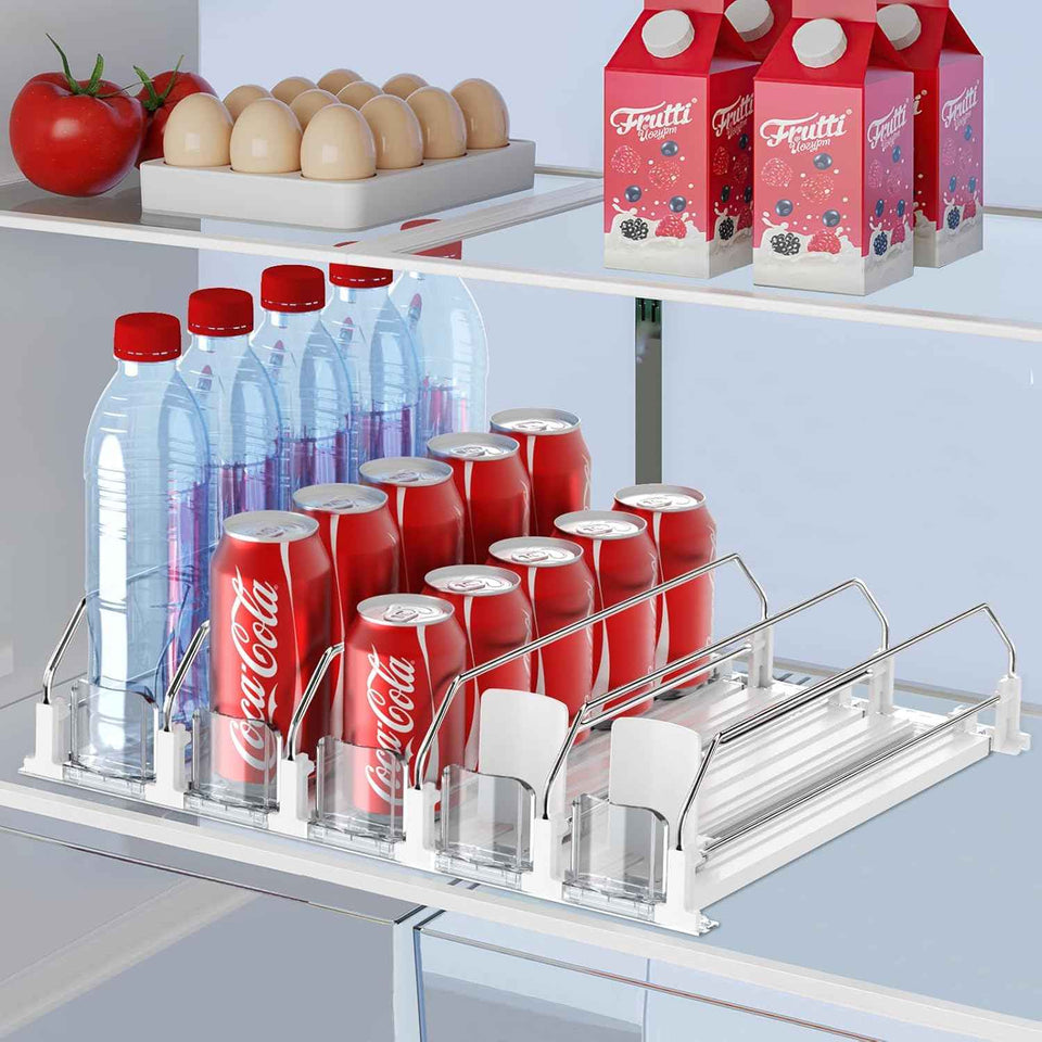 Drink Organizer for Fridge - Self Pushing Fridge Drink Organizer, Holds up to 25 Cans
