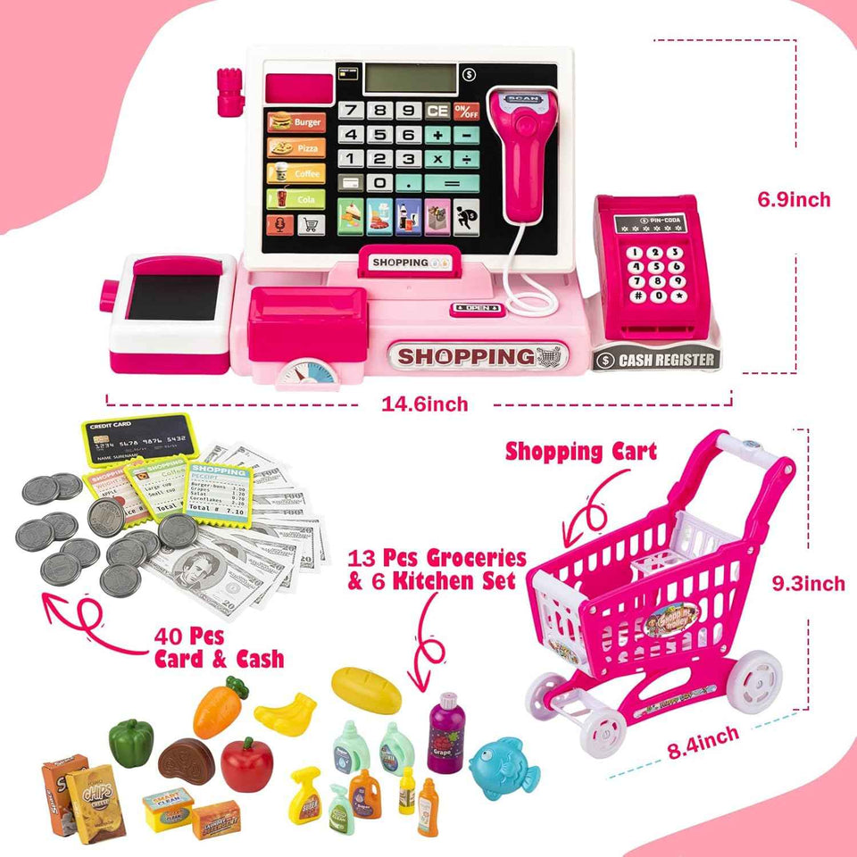 kids cash register toy with music real calculator scanner learning for 3-8 year old girl
