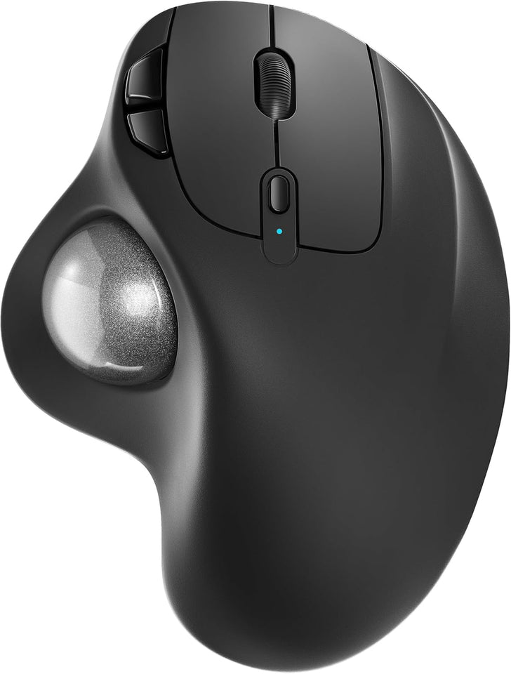Nulea M501 wireless trackball mouse, rechargeable ergonomic, easy thumb control, precise tracking, 3 device connection, PC, laptop, Mac, Windows compatible