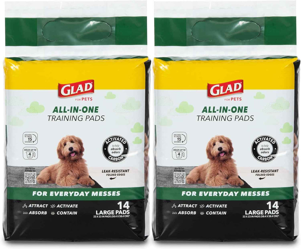 Glad for Pets Black Charcoal Puppy Training Pads with Odor Control and Pheromone Attractant, Leak Resistant Dog Potty Pads for House Training Puppies and Dogs, 23 x 23 in, 50 Count