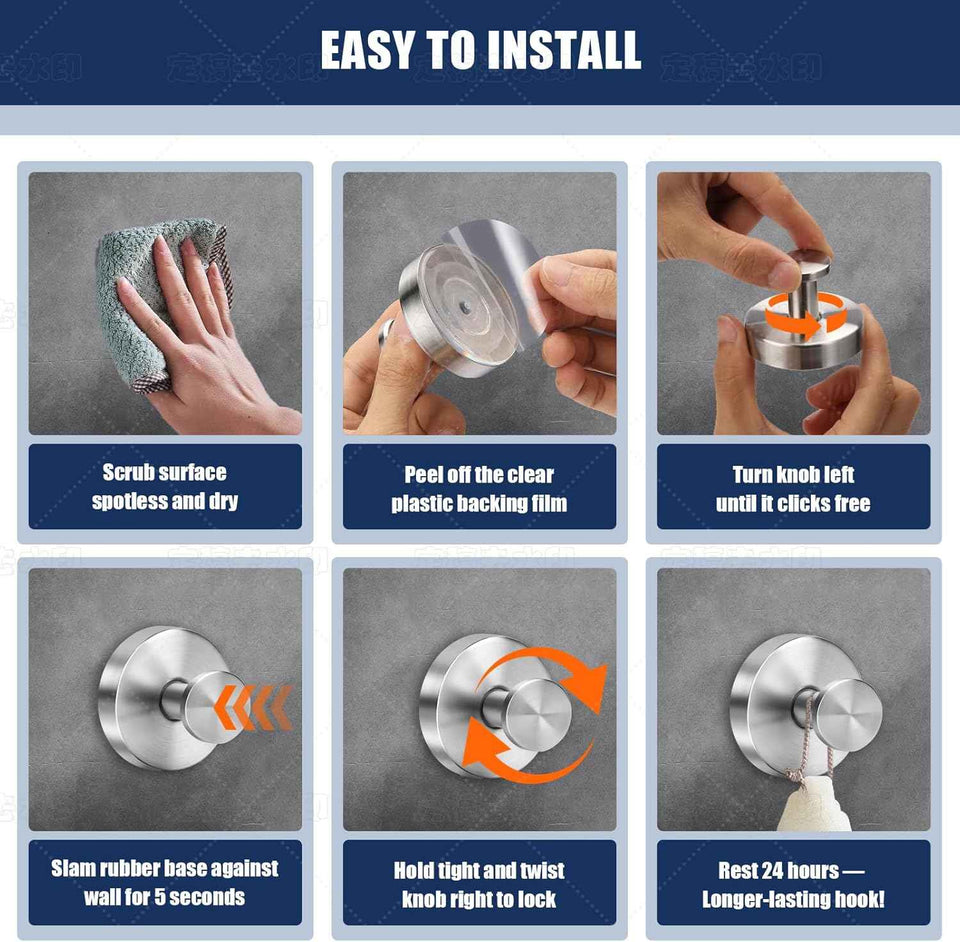 Stainless Steel Suction Cup Hooks for Bathroom, Kitchen, and Glass - 4-Piece No Drill Towel Hooks Set