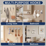 Silver Suction Cup Hooks for Shower Waterproof - Set of 4, No Drill Stainless Steel Towel Hooks for Bathroom Wall, Kitchen, Glass, Mirror, Tile - Ideal for Hanging Towels, Robes, and Loofahs