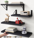 BAYKA Wall Mounted Floating Shelves, Wood Floating Wall Shelf for Books & Decor, Small Space-Saving Display & Organizer（Black，Set of 4）