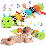 Topsochir Baby Sensory Toys 0-6 Months Music Animal Stuffed Plush Caterpillar Toy for Infant 0-3-6-12 Month Old Tummy Time with Mirror Crinkle Rattle Toys for Newborn Boys Girls Shower Birthday Gifts