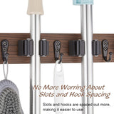 Mop and Broom Holder Wall Mount - Rustic Wood Broom Mop Hanger - Wall Mounted Garden Tool Rack Organizer for Closet Garage Laundry Room Kitchen Decor With 4 Slots & 4 Hooks - Rayz Mart
