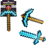 mattel minecraft transforming diamond sword & pick-axe kid-sized toy accessory for role-play
