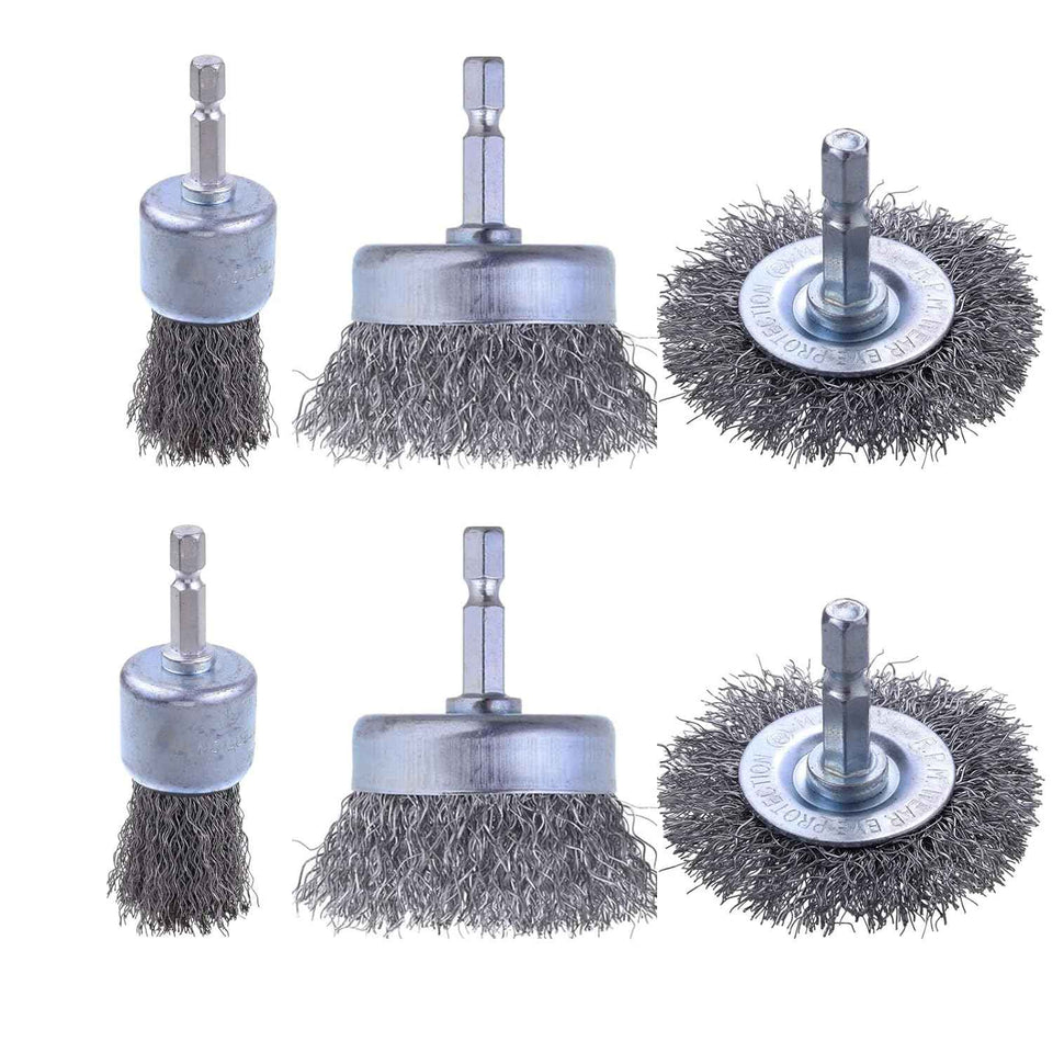 6 Pack Carbon Steel Wire Wheel and Pen Brush Set for Rust Removal, 1/4-Inch Hex Shank