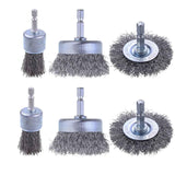 Carbon Steel Wire Wheel and Pen Brush Set for Rust Removal, 1/4-Inch Hex Shank, 6 Pack