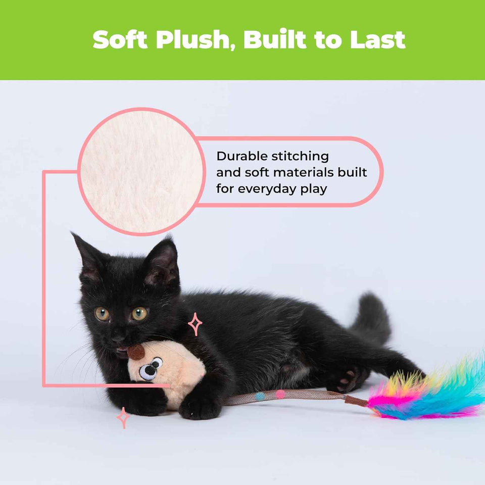 Catify by Best Pet Supplies Interactive Cat Toys – Plush, Motion-Activated & Squeaking Toys with Premium North American Catnip for Indoor Cats & Kittens - Squeaking Mice Set, Beige & Gray
