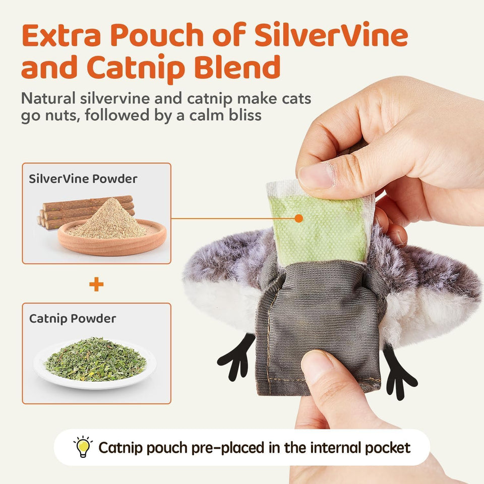 Potaroma Cat Toys Flapping Bird (No Flying), Lifelike Sandpiper Chirp Tweet, Rechargeable Touch Activated Kitten Toy Interactive Cat Exercise Toys for All Breeds Cat Kicker Catnip Toys 4.0"