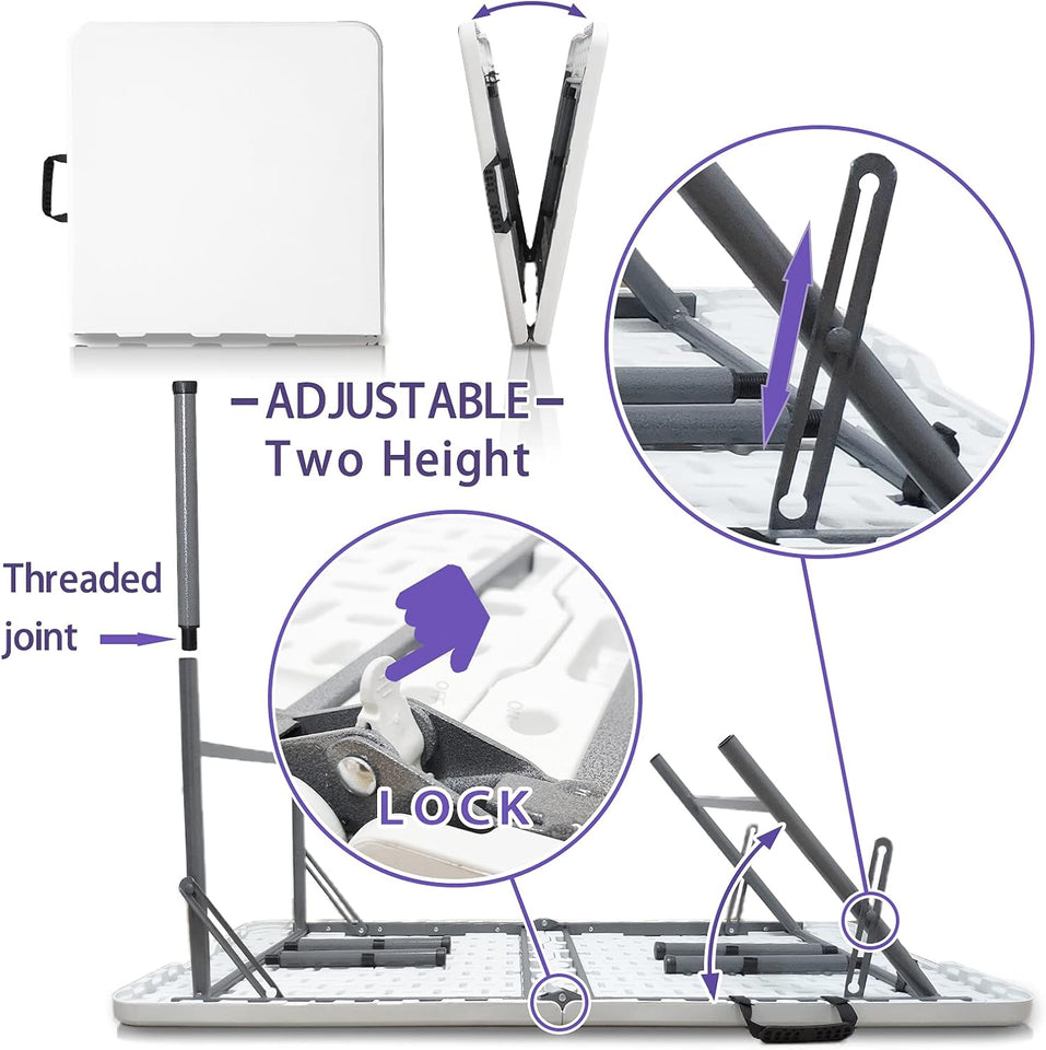 Gocamptoo Folding Table,4ft Indoor Outdoor Heavy Duty Portable Folding Square Plastic Dining Table w/Handle, Lock for Picnic, Party, Camping (4 FT) …