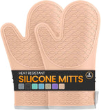 Silicone Oven Mitts, Heat Resistant 2PCS Oven Mitts with Soft Cotton Lining, Waterproof Non-Slip Grip Oven Glove, Kitchen Potholder Mits for BBQ, Baking, Cooking, 12.5 Inch - Grey