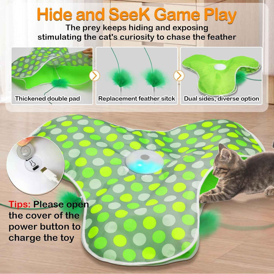 Interactive Concealed Feathers Cat Toy, Rechargeable, Touch Activated, Real Mouse Squeaky, Indoor Exercise Toy for Adult Cats