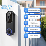 Orbitell 1080p Wireless Wi-Fi Video Doorbell Camera with Two Way Audio, Night Vision, Cloud Storage, Smart AI Motion Detection, Support 2.4GHz Wi-Fi only
