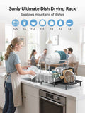 SUNLY 2 Tier Extra Large Dish Drying Rack, Expandable for Kitchen Counter, Multifunctional, Black