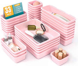 10 PCS Drawer Organizer Set, 4 Size Makeup Drawer Divider Organizer With Non-Slip Pads, Interlocking Plastic Storage Bins for Office,Jewelry Vanity,Gadgets, Bathroom,Kitchen, Black