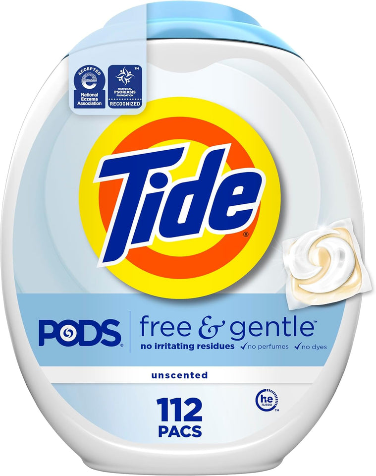 Tide PODS Free & Gentle Laundry Detergent Soap Pacs, 112 Count, Tide PODS Laundry Detergent