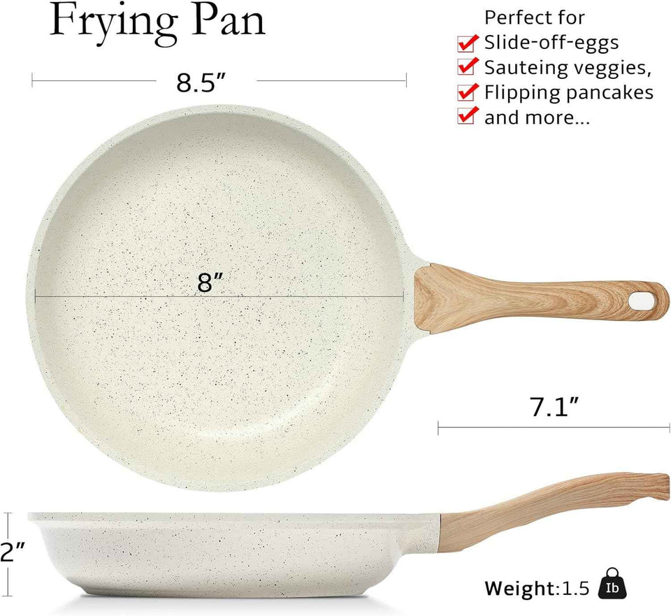 eslite life non-stick ceramic frying pan skillet, non-toxic egg omelette kitchen cooking pans compatible with all stovetops white 8