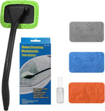 Windshield Cleaning Tool with 4 Washable and Reusable Microfiber Pads and Extendable Handle for Auto Glass Wiper