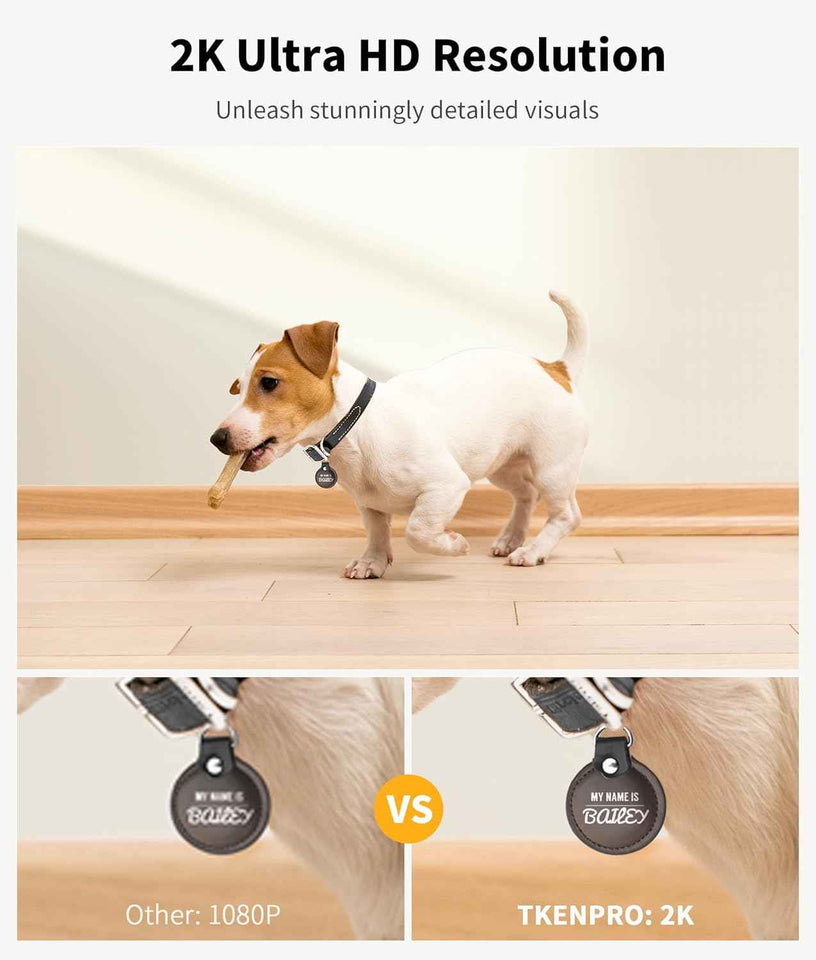 2K pet camera treat dispenser with 360° view, 5G&2.4G WiFi, 2-way talk, motion alerts, and auto tracking for cats and dogs