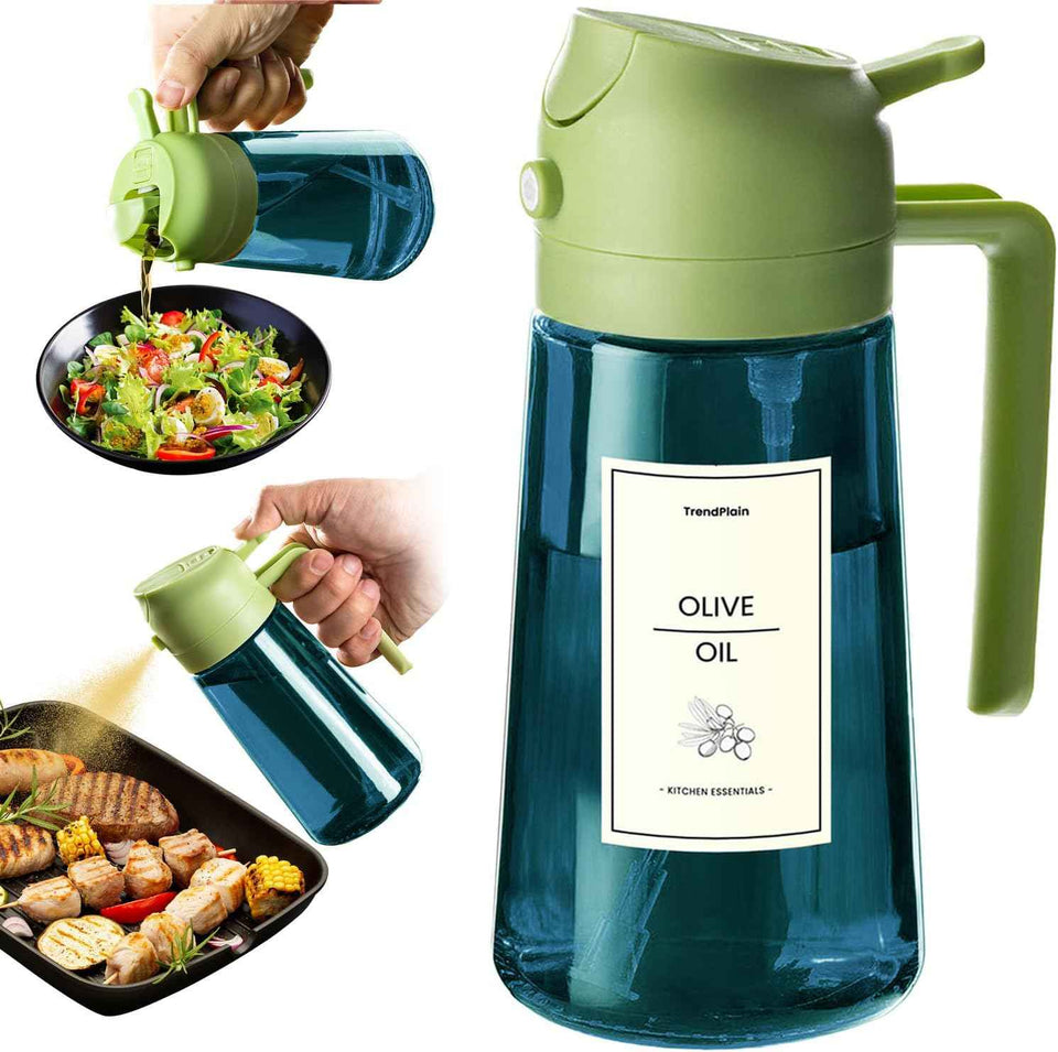 TrendPlain 16oz/470ml Blue Glass Olive Oil Sprayer for Cooking - 2 in 1 Olive Oil Dispenser for Kitchen Gadgets, Air Fryer, Salad, and BBQ - Navy