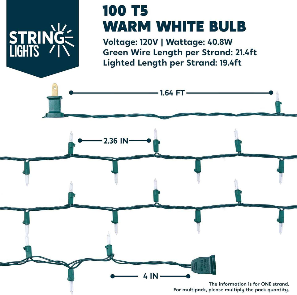 Joiedomi 100-count mini warm white fairy lights, 19.4 FT green wire string lights for patio, dorm, classroom, bedroom, holiday, party, garland, birthday, festival decoration
