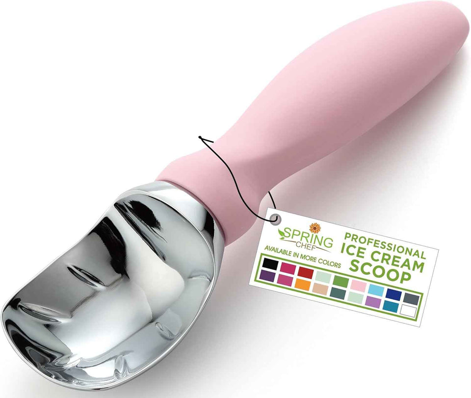 Spring Chef Heavy Duty Ice Cream Scoop with Comfortable Handle - Professional Ice Cream Scooper for Gelato, Sorbet, Cookie Dough, Melon, Frozen Yogurt - Dishwasher Safe Metal Kitchen Tool - Black