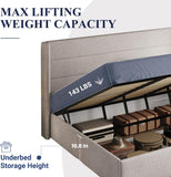 Allewie King Size Lift Up Storage Bed, Modern Wingback Headboard, Hydraulic Support, No Box Spring Needed, Light Beige