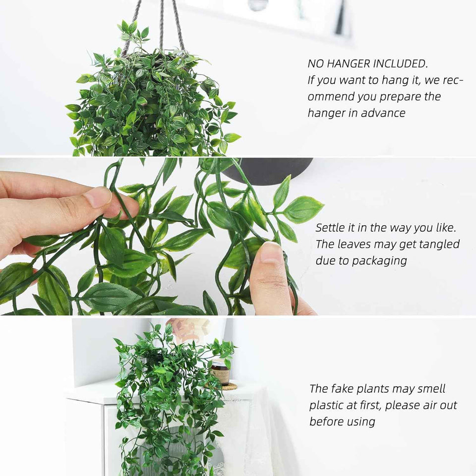 whonline fake hanging plants, artificial small potted, indoor outdoor aesthetic office living room shelf decor (1 pack)