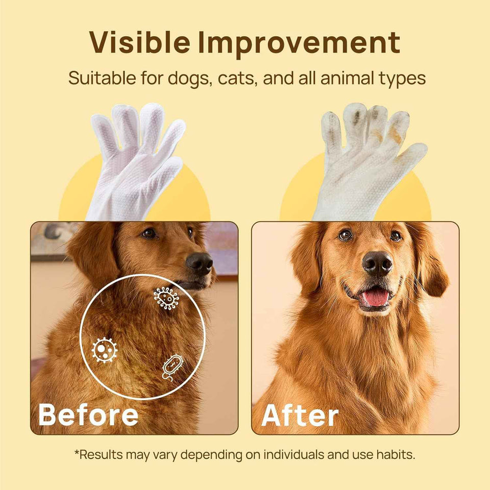hicc pet cleaning deodorizing glove wipes for dogs & cats, vet recommended, hypoallergenic, coconut oil