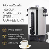 homecraft stainless steel 100-cup coffee urn with dripless faucet and quick-brewing