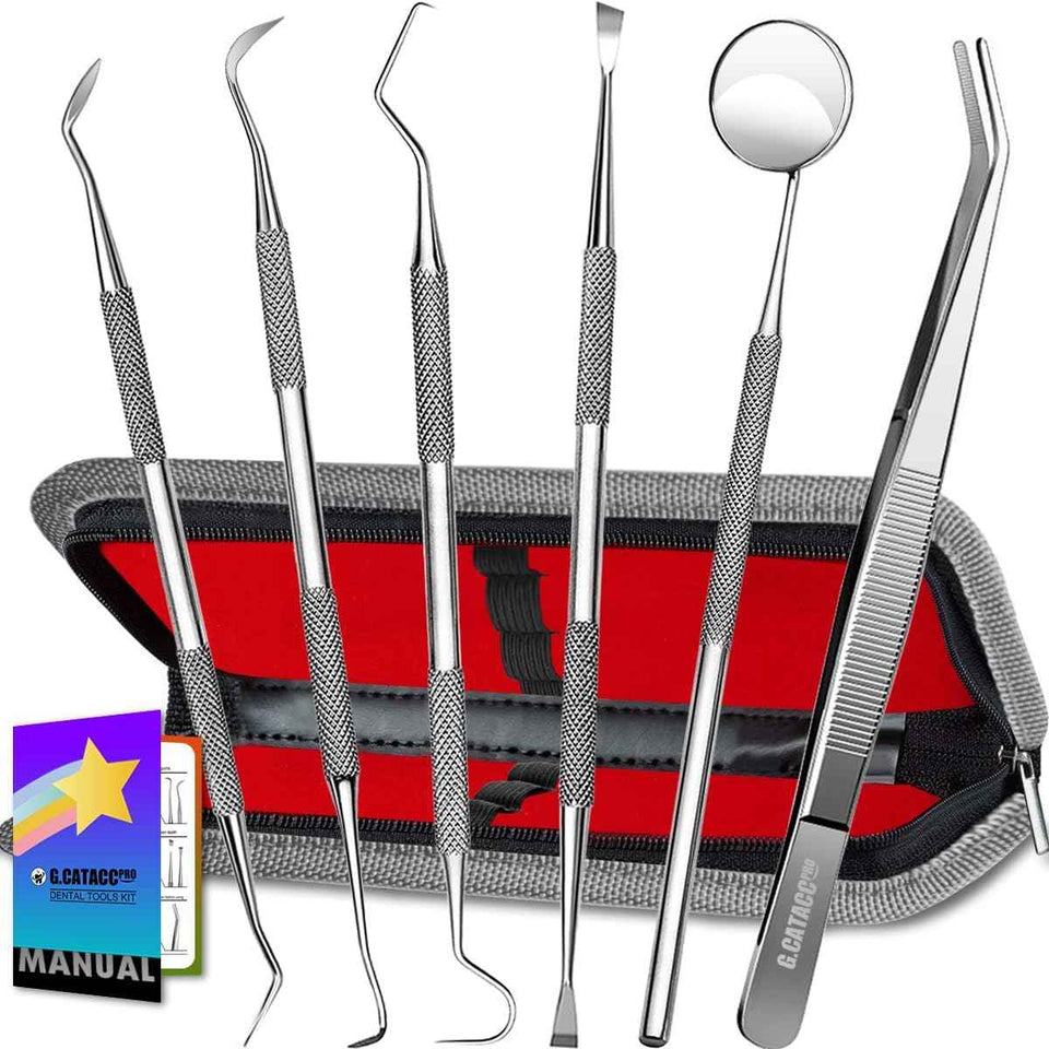 G.CATACC Dental Tools, Dental Pick Teeth Cleaning Tools Hygiene Kit, Plaque Remover for Teeth, Professional Stainless Steel Tooth Scraper Plaque Tartar Cleaner - with Case